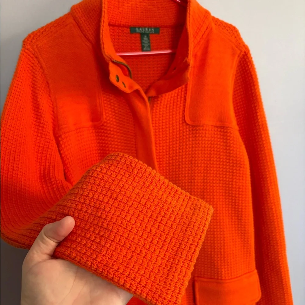 Lauren Ralph Lauren Womens Knit Sweater Coat Orange size 1X Full Zip‎ Button